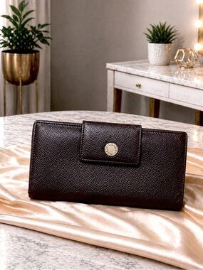 BVLGARI Brown Leather Bifold Long Wallet Purse